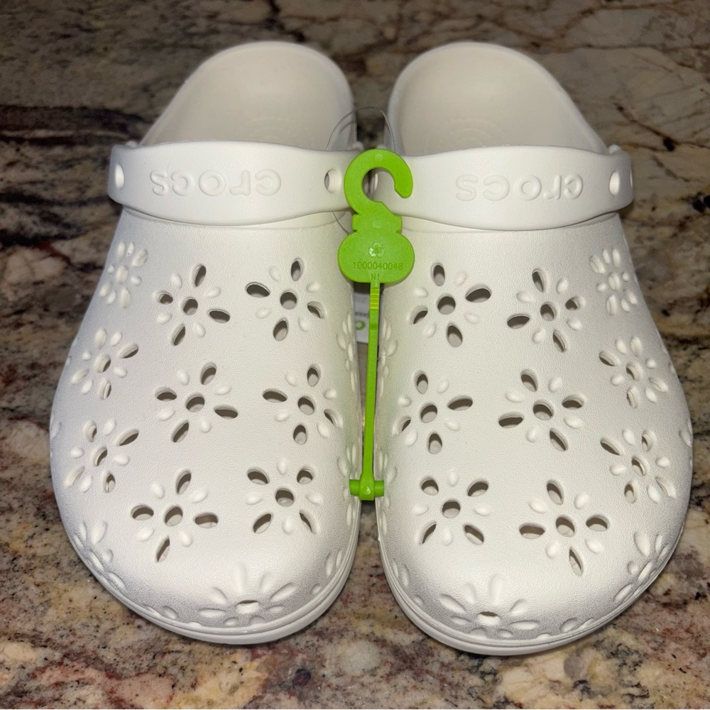 CROCS White Clogs with Floral Cutouts - Picture 3 of 8